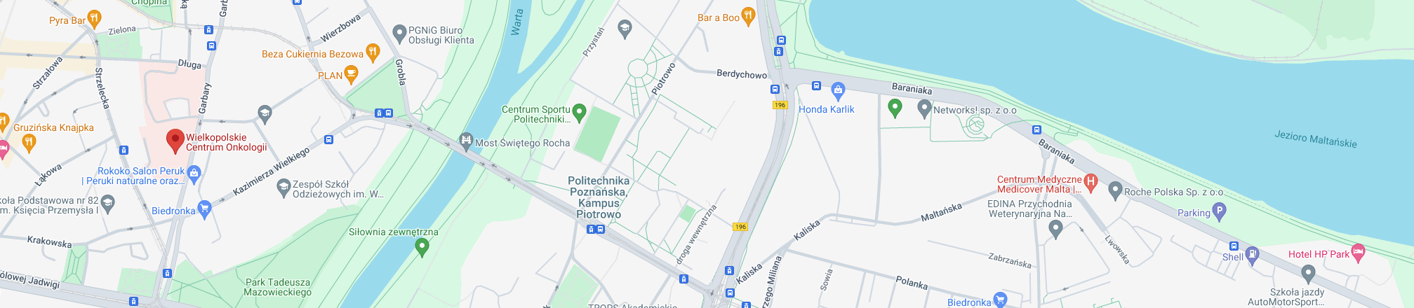 Przejdź do mapy z zaznaczonym Wielkopolskim Centrum Onkologii